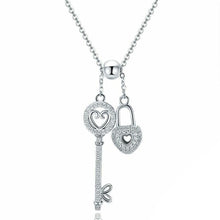 Load image into Gallery viewer, Silver key of heart lock necklace

