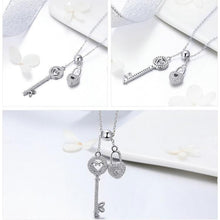 Load image into Gallery viewer, Silver key of heart lock necklace
